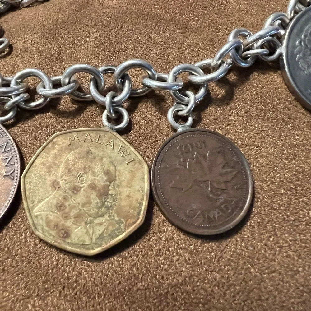 Vintage Coin Charm Bracelet - Sterling Silver Tone Women’s Jewelry